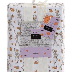 NWT PERI HOME Date With The Dead Sheet FULL Set Halloween Skull Pumpkin Floral